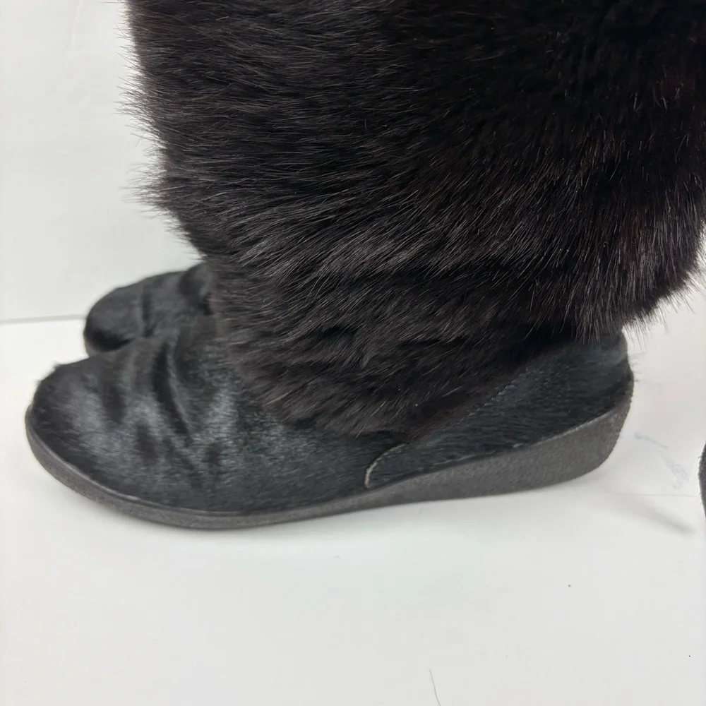 Vintage Oscar Sport Elisa Winna Black Fur Winter Snow Boots Gold Dogsleds 40